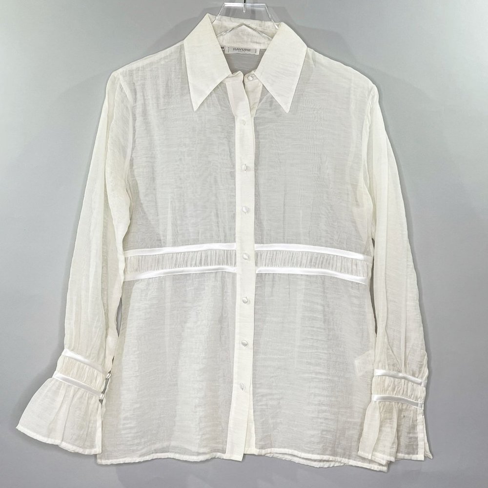 Rayure Paris Sz M? Ivory Semi Sheer Button Front Top Band Waist